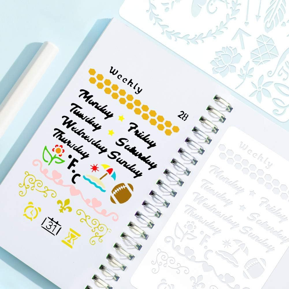 36 PCS Plastic Journal Stencils for Bullet Junk Journal Notebook Diary Drawing Scrapbook Journal Stencil Templates 4X7 Inch