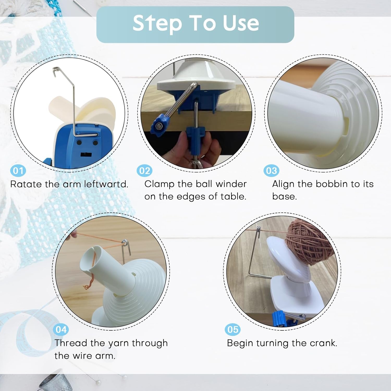 Yarn Ball Winder Manual Winder Holder Hand-Operated Swift Yarn Fiber String Ball (Blue)