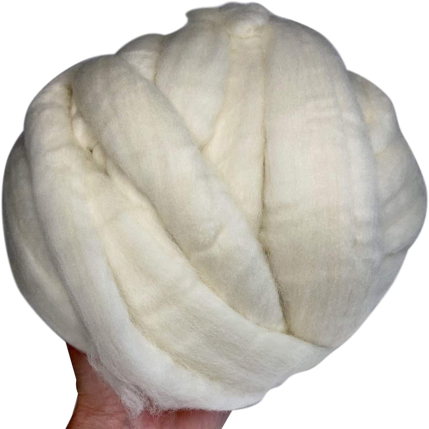 Merino Wool Roving 1 Lb (16 Ounces) for Spinning | Soft Chunky Jumbo Yarn for Arm Knitting Blanket |100% Natural Undyed (Off-White) Wool Yarn, Felting Core, Carded Stuffing