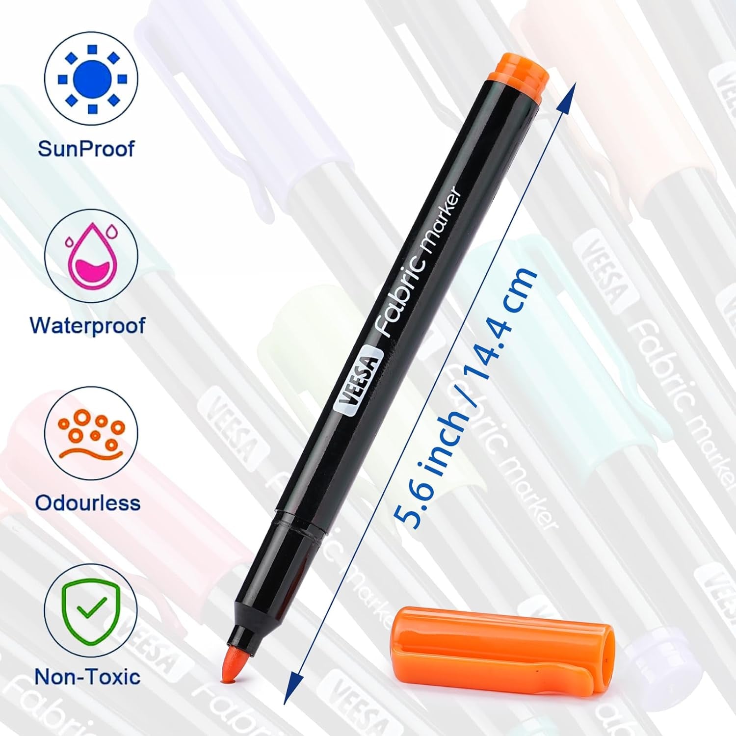 24 Colors Fabric Markers, Permanent Fabric Paint Marker for Clothes, Fine Point Textile Marker Pen for T-Shirt Shoes, Non-Toxic & Kid Safe