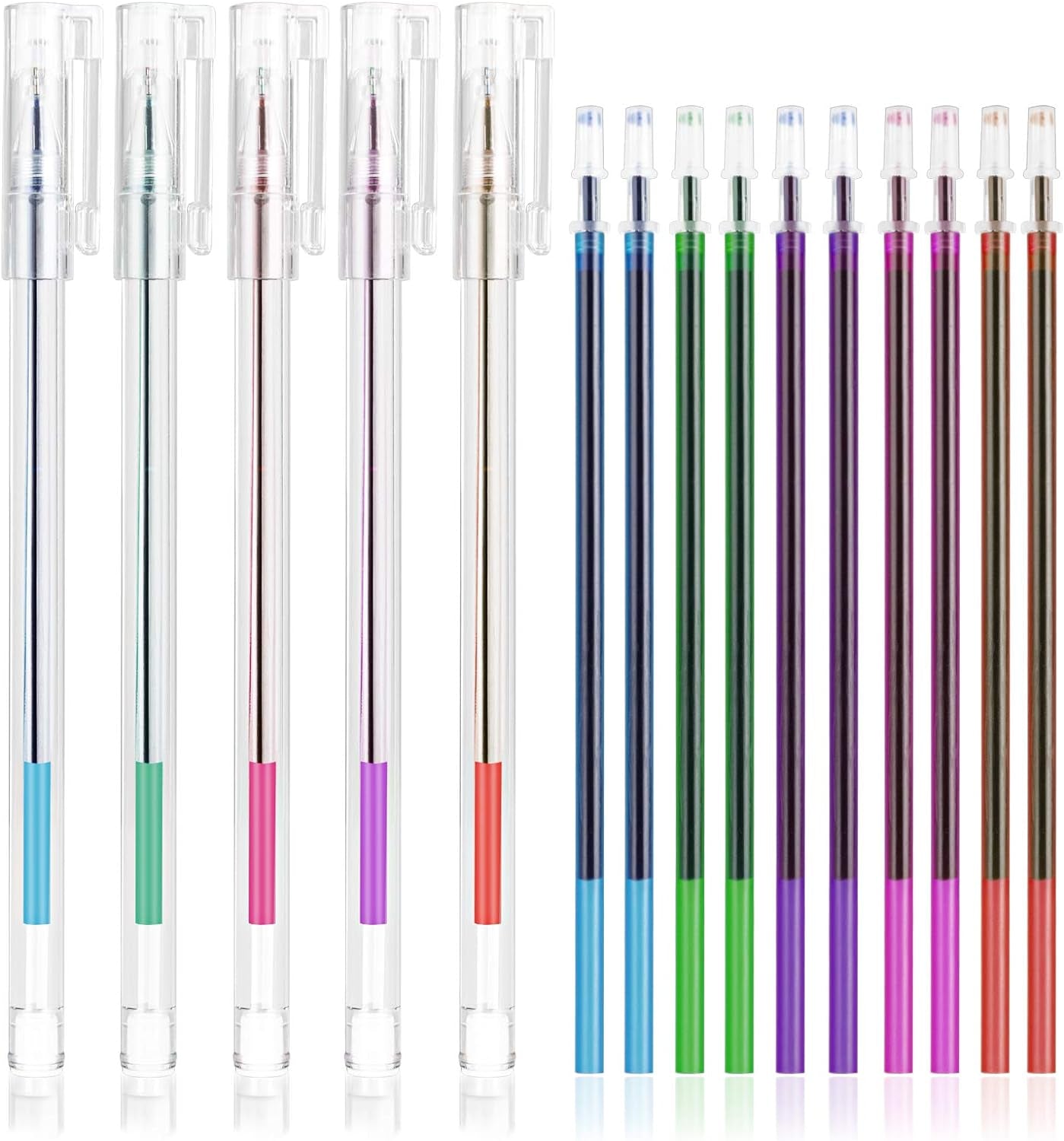 5 Colors Extra Fine Tip Water Erasable Fabric Marking Pen with 10 Free Refills for Cross Stitch, Embroidery, Sewing, Quilting