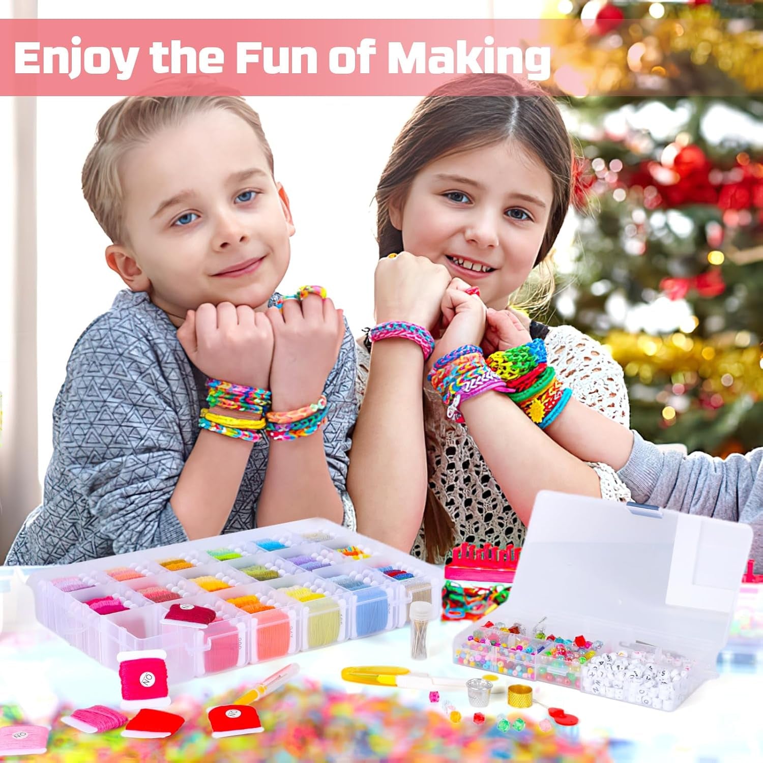 1060 Pcs String Bracelet Kit, Friendship Bracelets String Making Kit Including 110 Colors Embroidery Floss, 900 Beads and 50 Cross-Stitch Tool, String Kit for Friendship Bracelet Making