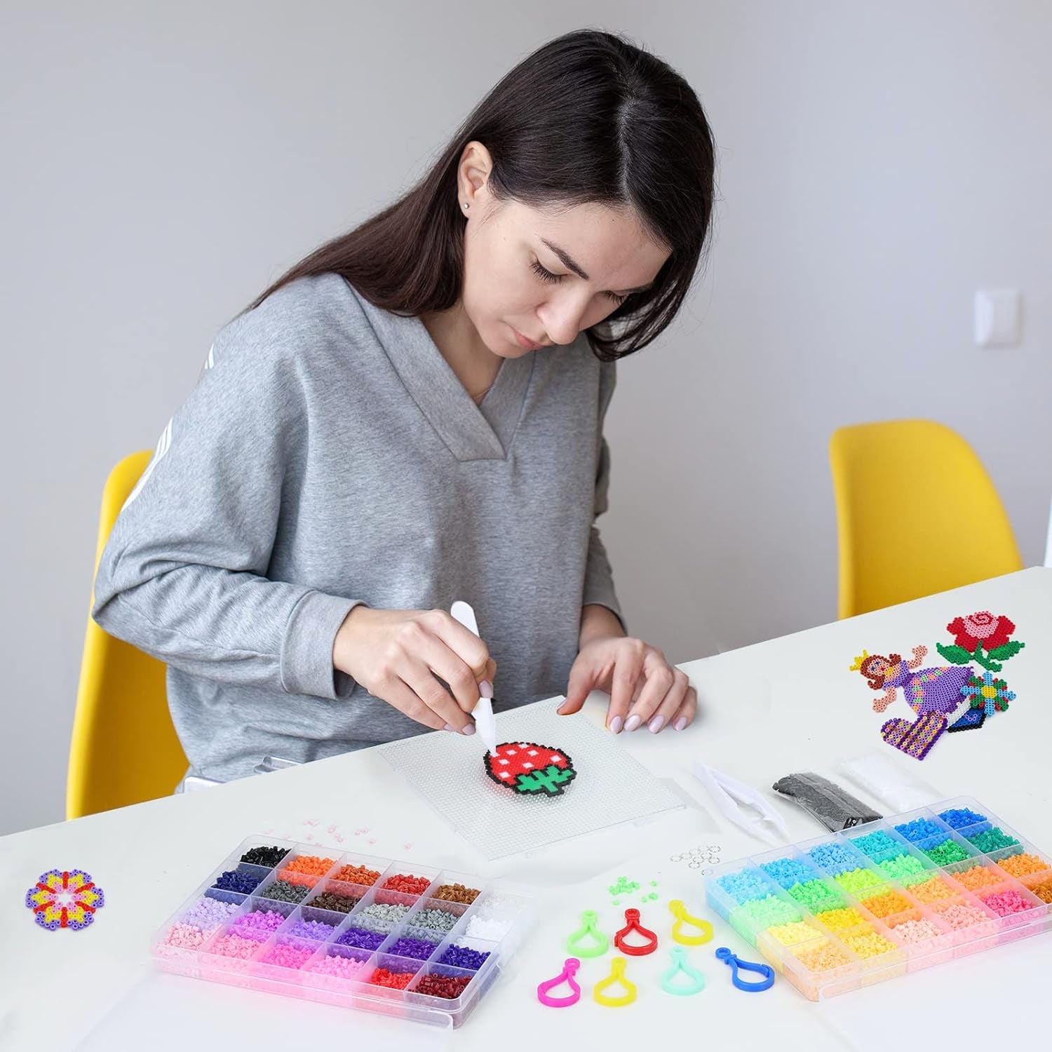 25000 Mini Fuse Beads Kit, 2.6Mm Beads, Tiny Melty Beads in 48 Colors for Boys and Girls, Fuse Beads Set with 4 Pegboards, 3 Tweezers, 3 Ironing Paper for Arts, Crafts &amp; Gifts