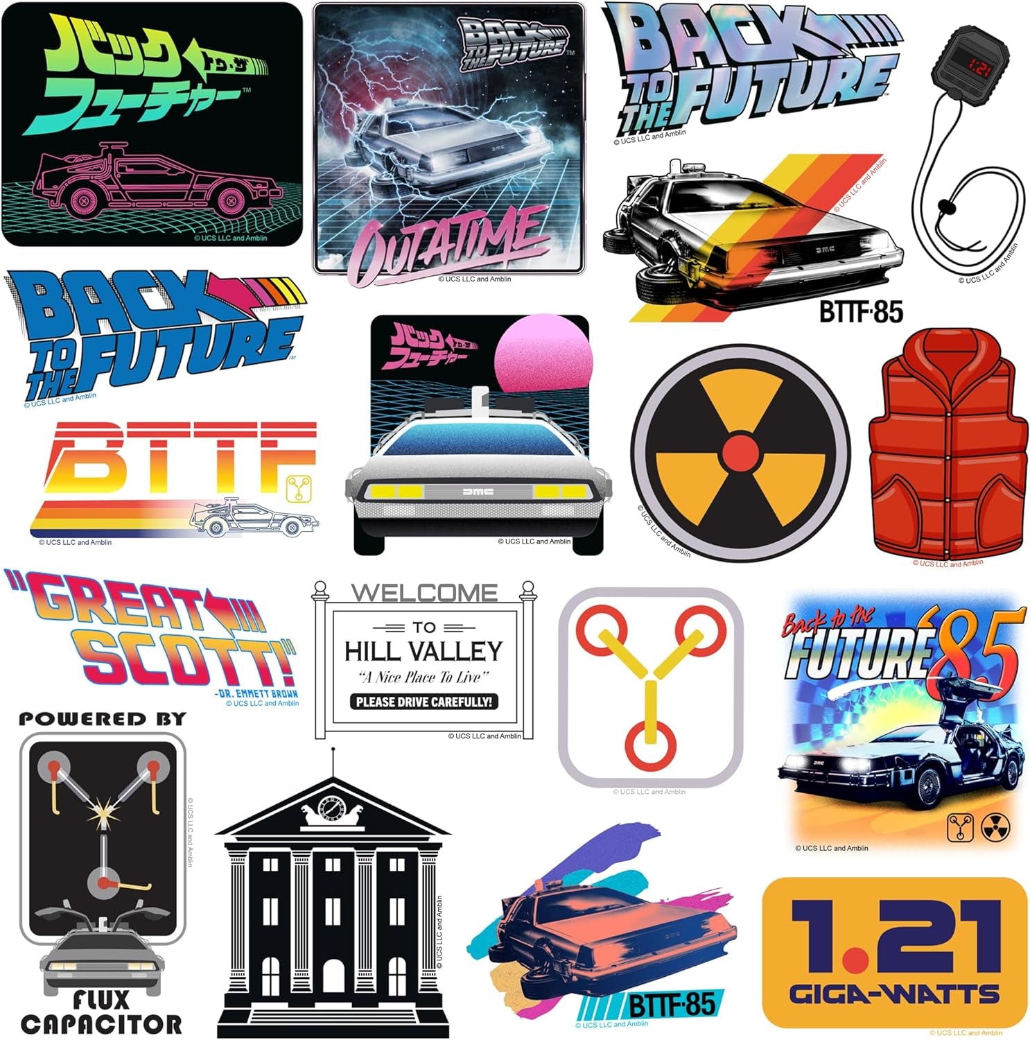 Back to the Future 50Ct Vinyl Large Deluxe Stickers Variety Pack - Laptop, Water Bottle, Scrapbooking, Tablet, Skateboard, Indoor/Outdoor - Set of 50