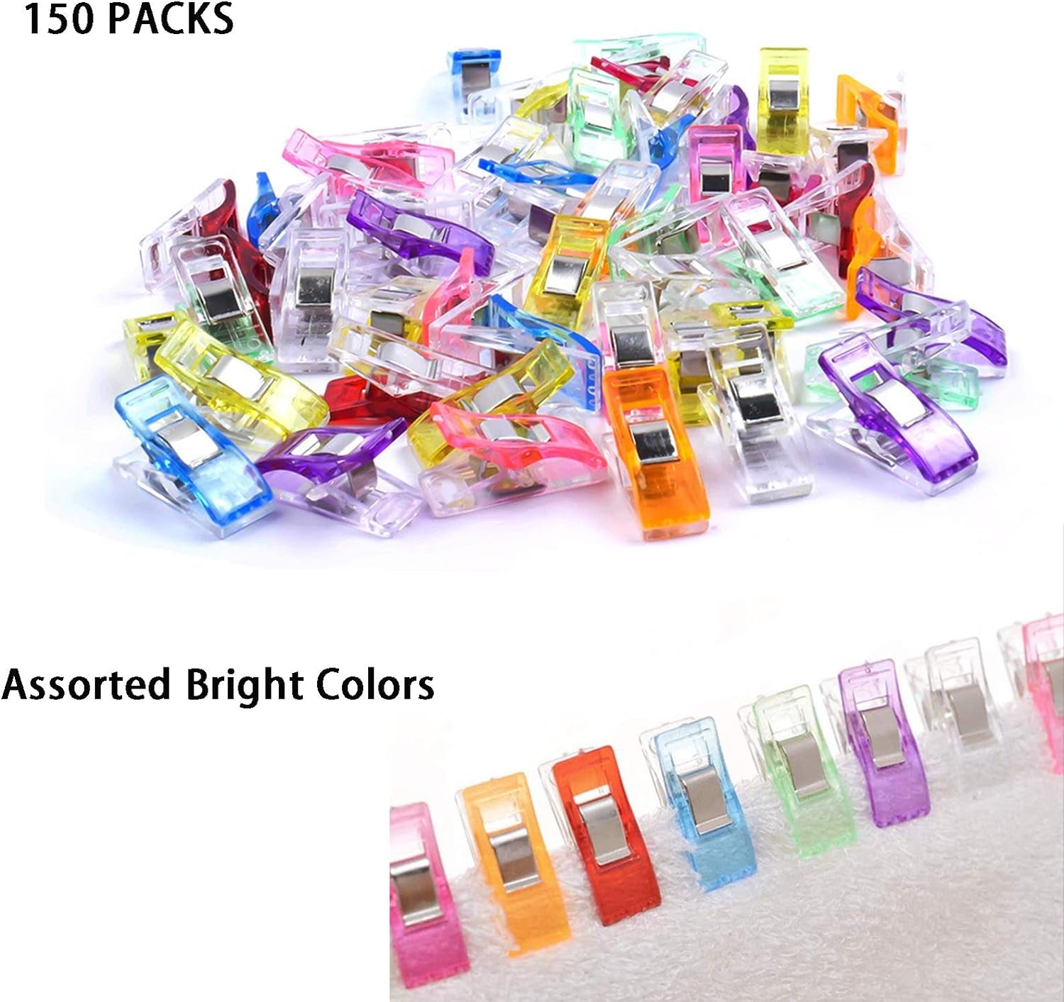 150 PCS Multipurpose Sewing Clips, Clips for Sewing, Quilting Clips for Fabric Sewing Binding Crafting, Assorted Bright Colors