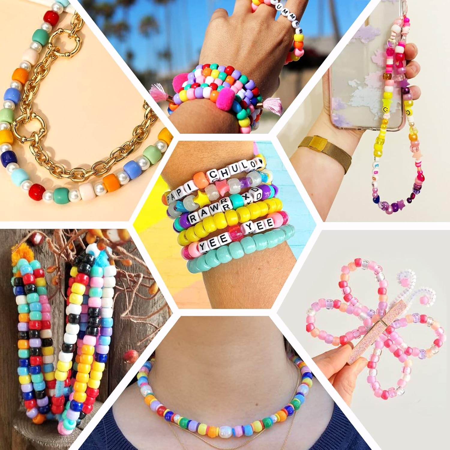 3510Pcs 36 Colors, Hair Pony Beads Bulk with Letter Bead, 9Mm Rainbow DIY Kandi Beads Kit for Jewelry Making Bracelets Pearl Transparent and Opaque Pendants