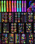 Glow in the Dark Party Supply 20 Sheet (Over 160 Pcs) Glow Temporary Tattoo Stickers,12 UV Neon Light Face Body Crayons Paint Kit for Kid Adult Masquerade Masks Mardi Gras Supplies Neon Favor