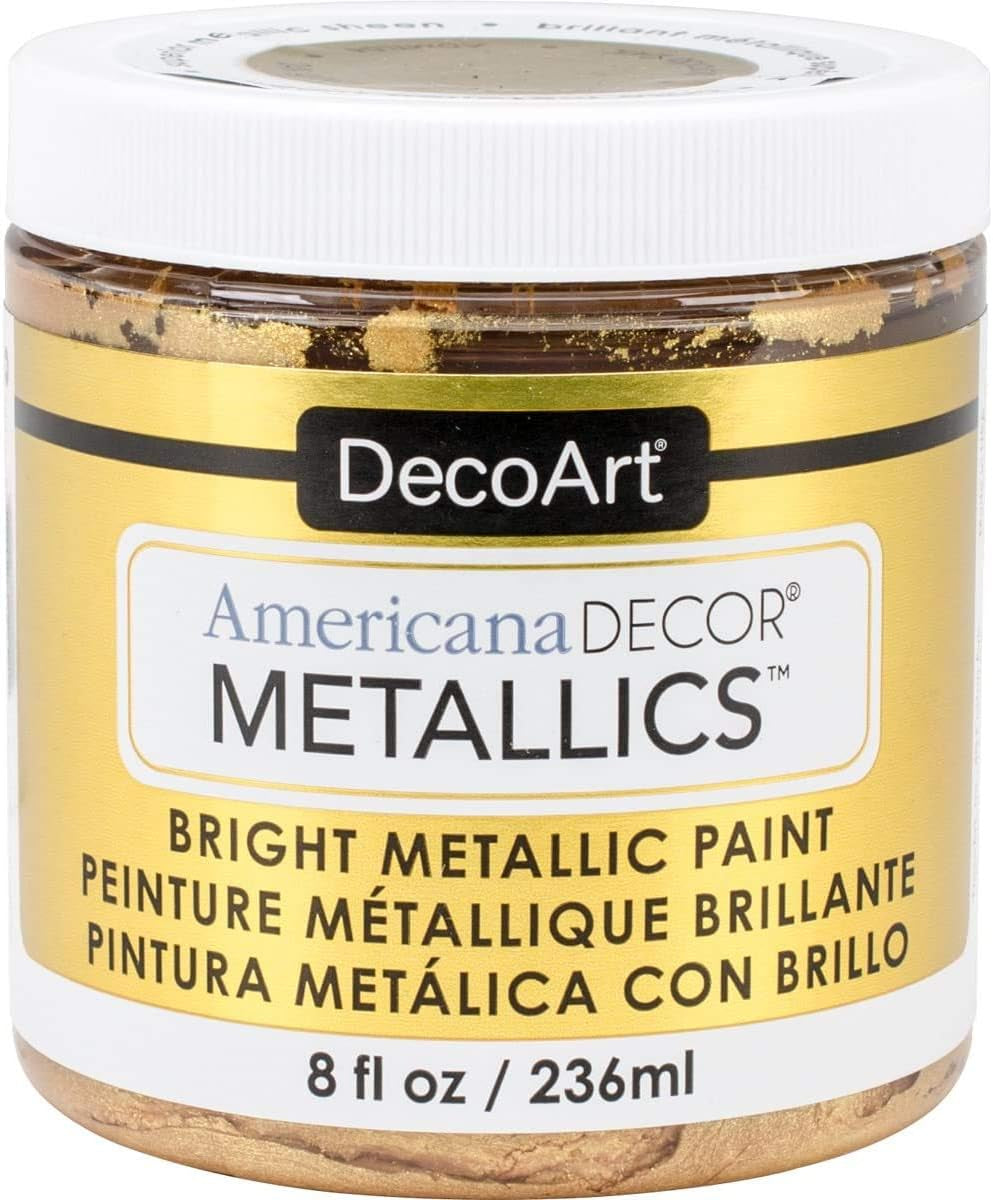 Americana Decor Metallics 24K Gold Paint - 8Oz Metallic 24K Gold Acrylic Paint - Water Based Multi Surface Paint for Arts and Crafts, Home Decor, Wall Decor, Gilding Paint &amp; Touch Ups + E-Book
