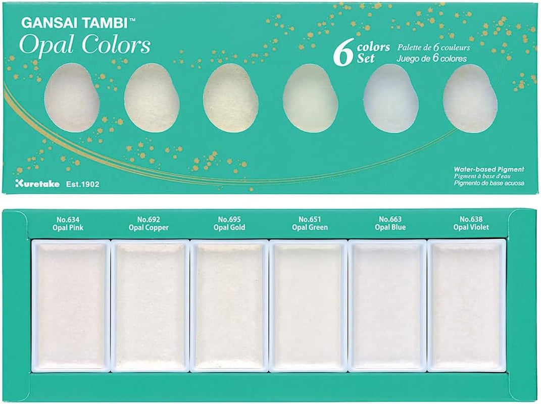 GANSAI TAMBI OPAL COLORS, 6 Colors Set, Watercolor Paint for Professional, for Artists and Crafters,Illustrations, Drawing, Lettering, Made in Japan