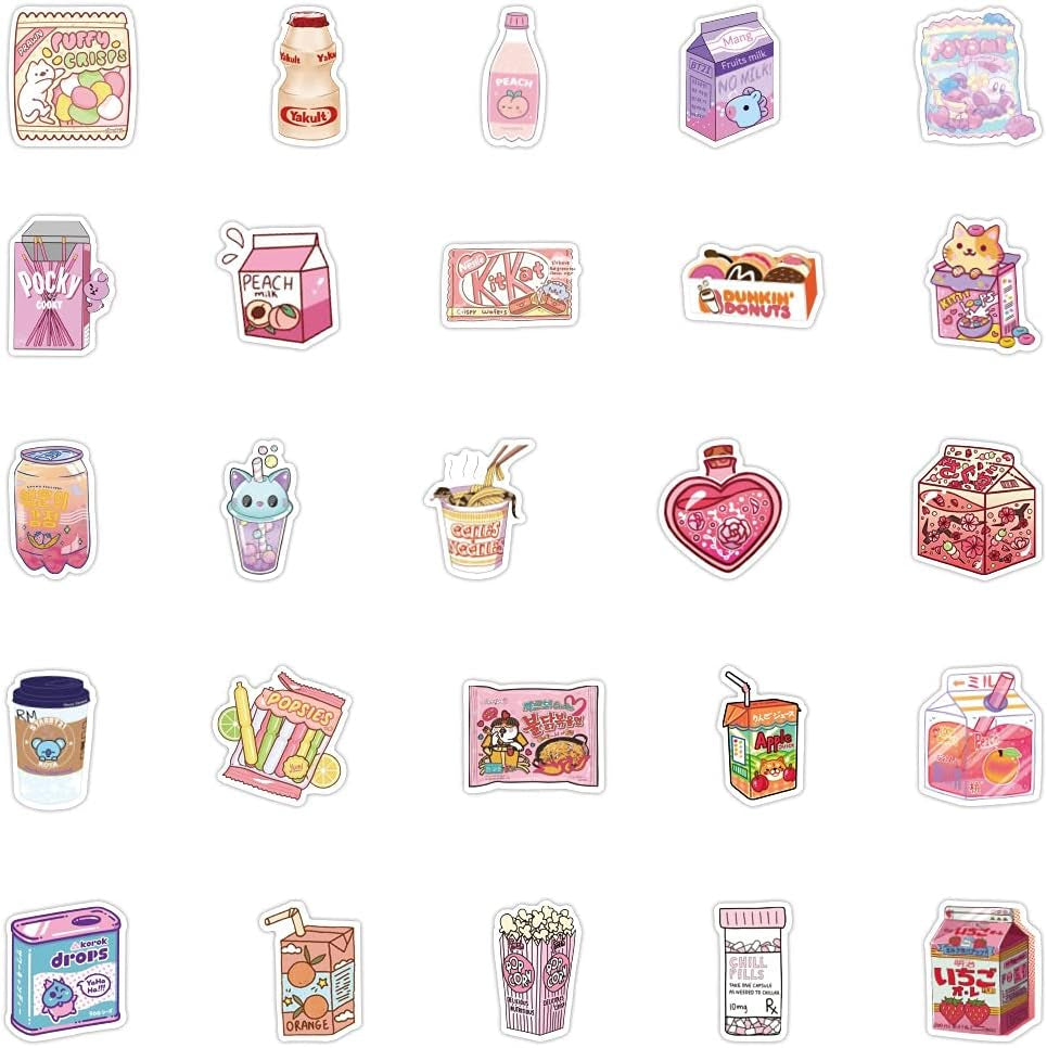 100Pcs Cute Snack Stickers Food Stickers Drink Stickers, Cute Small Stickers Set Kawaii for Teens/Boys/Girls/Adults
