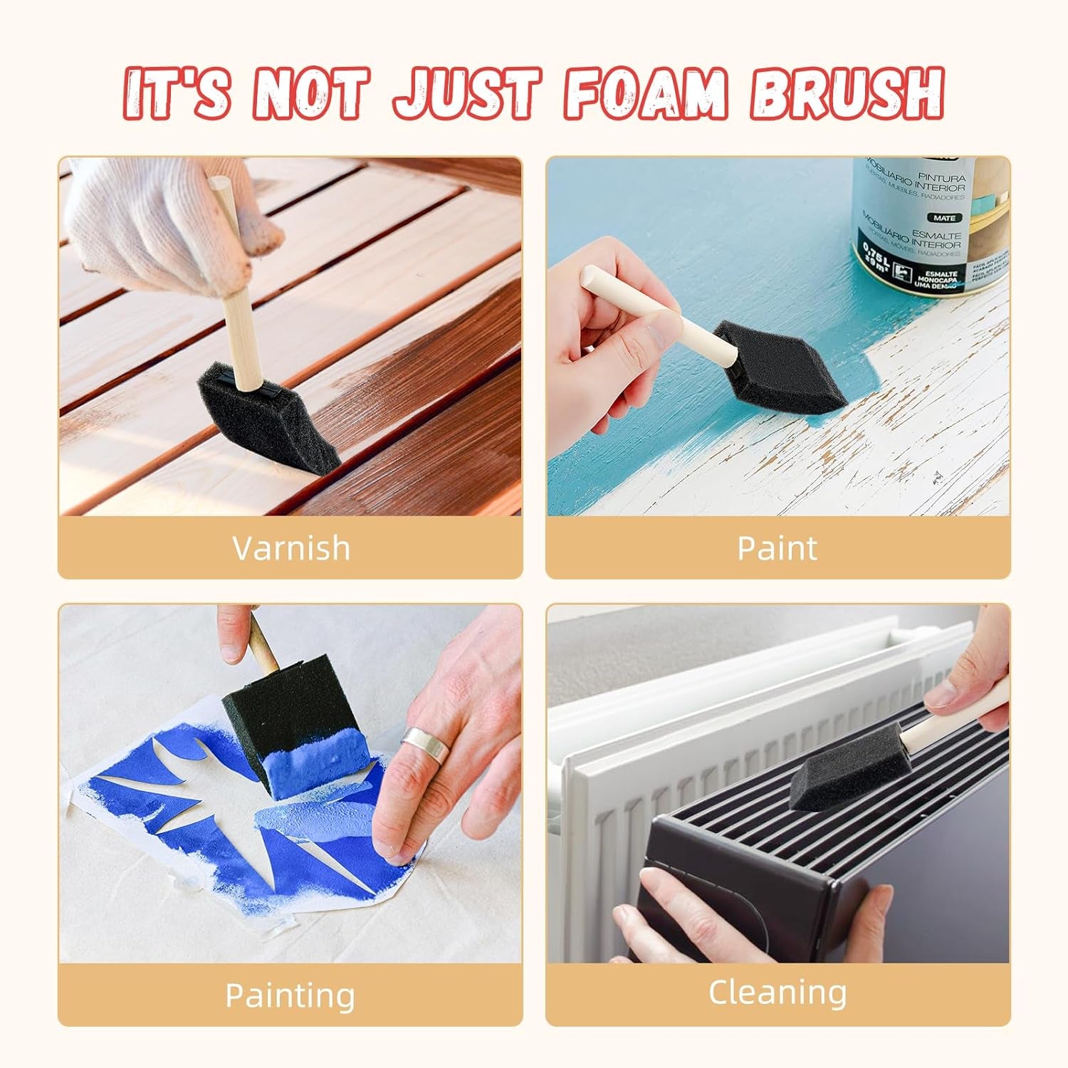 5 Pcs Foam Paint Brushes, 2 Inch Foam Brush, Wood Handle Foam Brushes for Staining, Sponge Paint Brush, Foam Brushes for Staining, Varnishes, and DIY Craft Projects