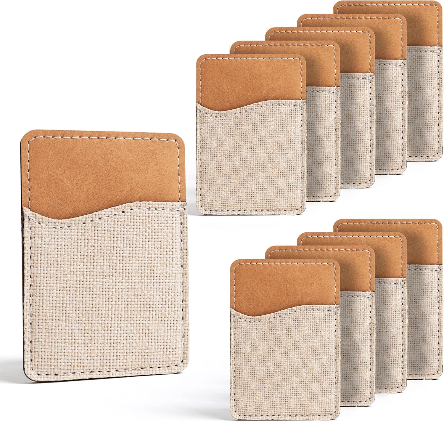 Sublimation Blanks Phone Wallet - PU Leather Card Holder for Back of Phone Stick on Iphone Android HTV Friendly DIY Blanks for Vinyl Projects (Beige Polyester Burlap)