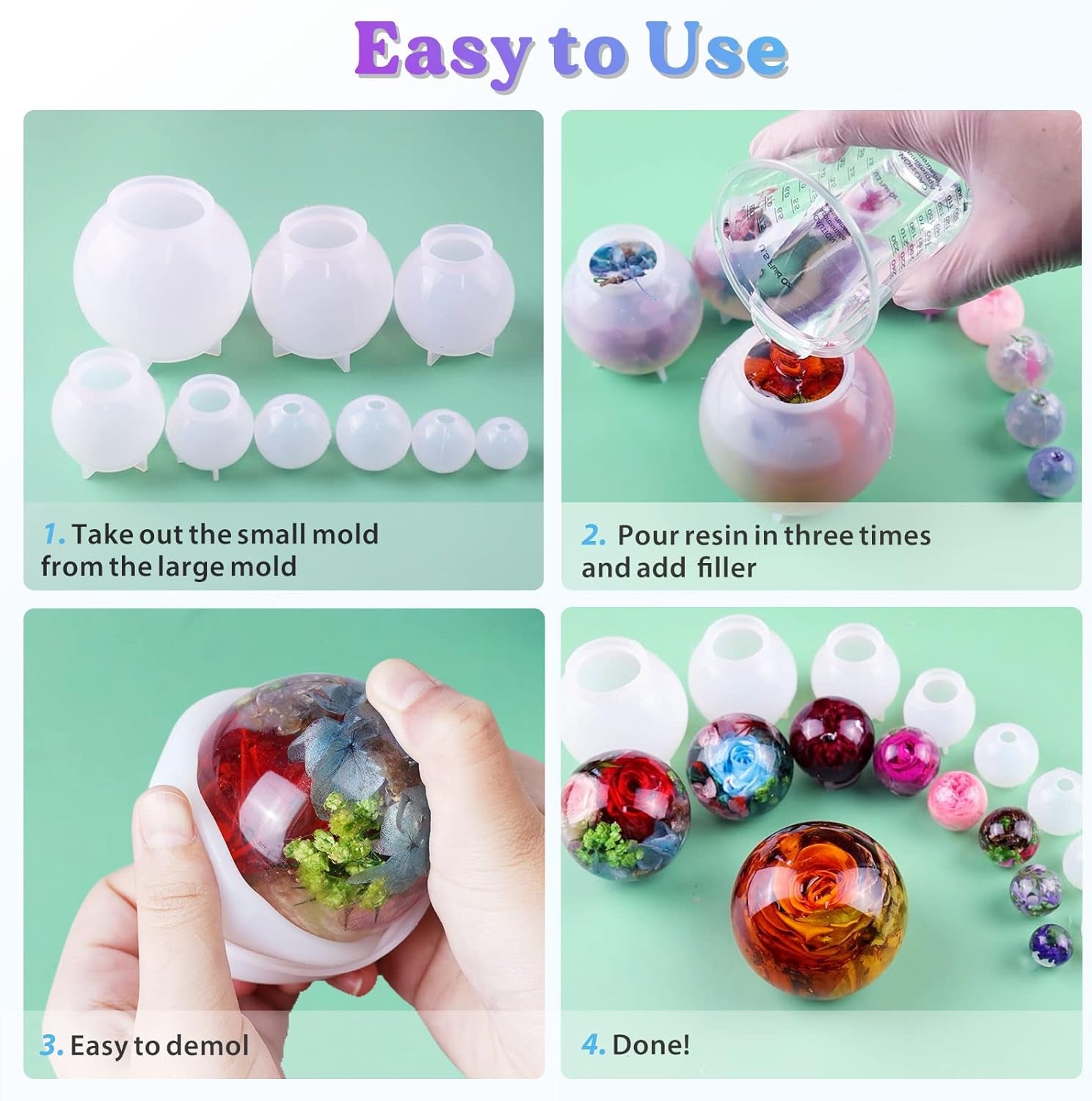 9 Pcs Sphere Silicone Molds for Resin, Upgraded Seamless 3D Sphere Resin Molds Silicone,Large round Ball Epoxy Resin Molds for Flowers Preservation,Resin Casting, Soap, Candle