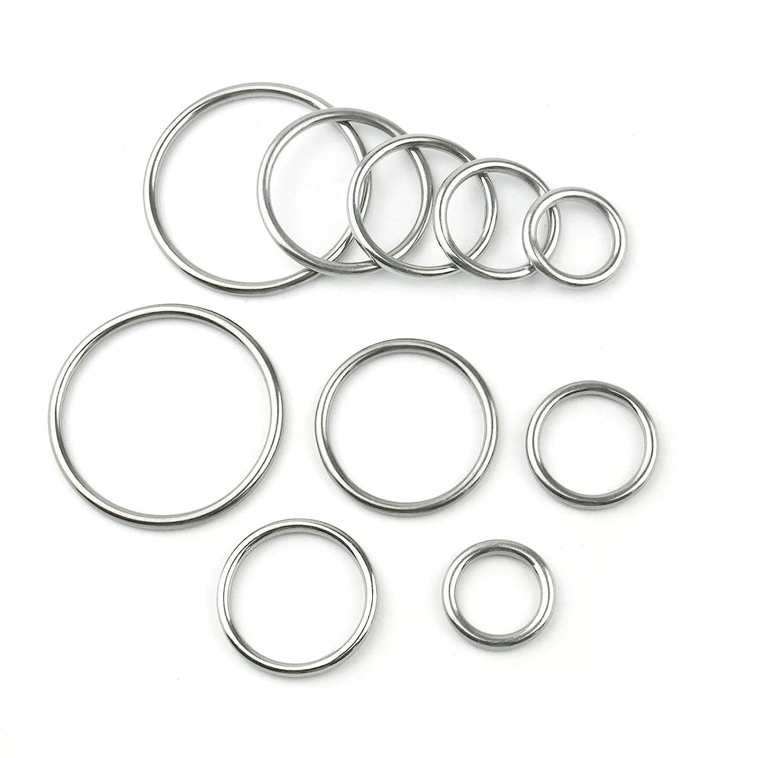 50 Pcs Stainless Steel Smoothing Welded O-Ring, 15/20/25/30/40Mm inside Diameter Metal round Rings for Camping Belt, Dog Leashes, Hardware (Thickness 3Mm, 10 of Each)
