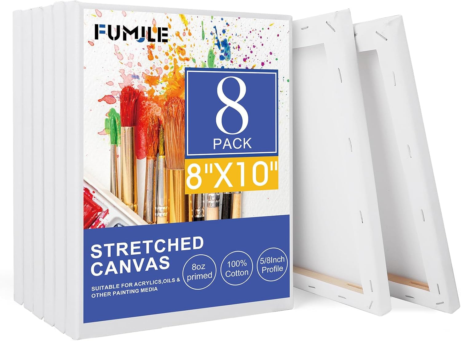 Stretched Canvas for Painting 11X14 Inch, 8 Pack Blank Canvas -5/8 in Profile Primed Cotton White Canvases for Painting for Oil &amp; Acrylic Paint