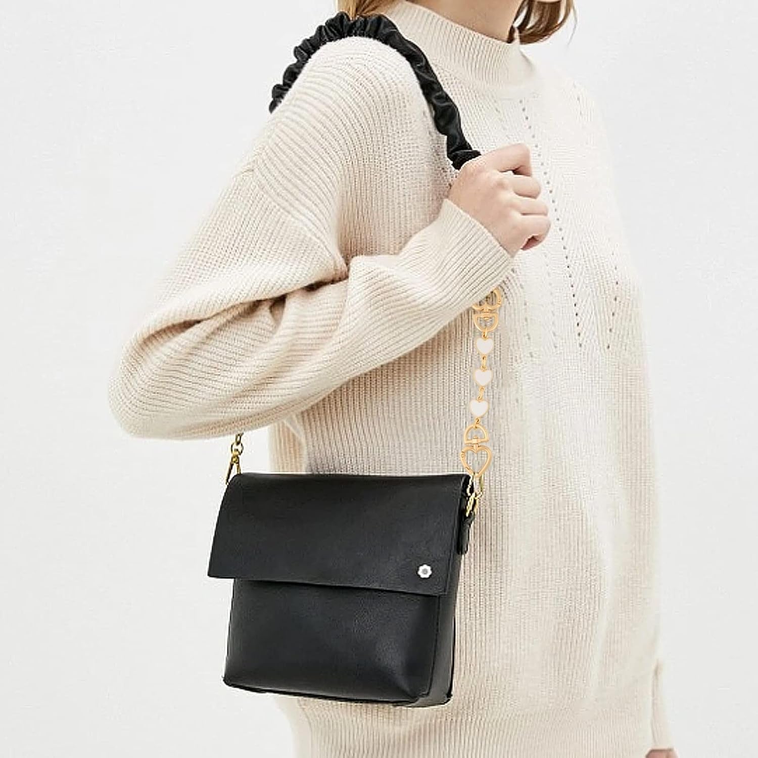 2Pcs Bag Extender Chain Purse Strap Extender Heart Shape Chain Straps Replacement Bag Extender Chain Handle Bag Accessories Replacement Womens Accessory Bag Chain Straps Heart Shape