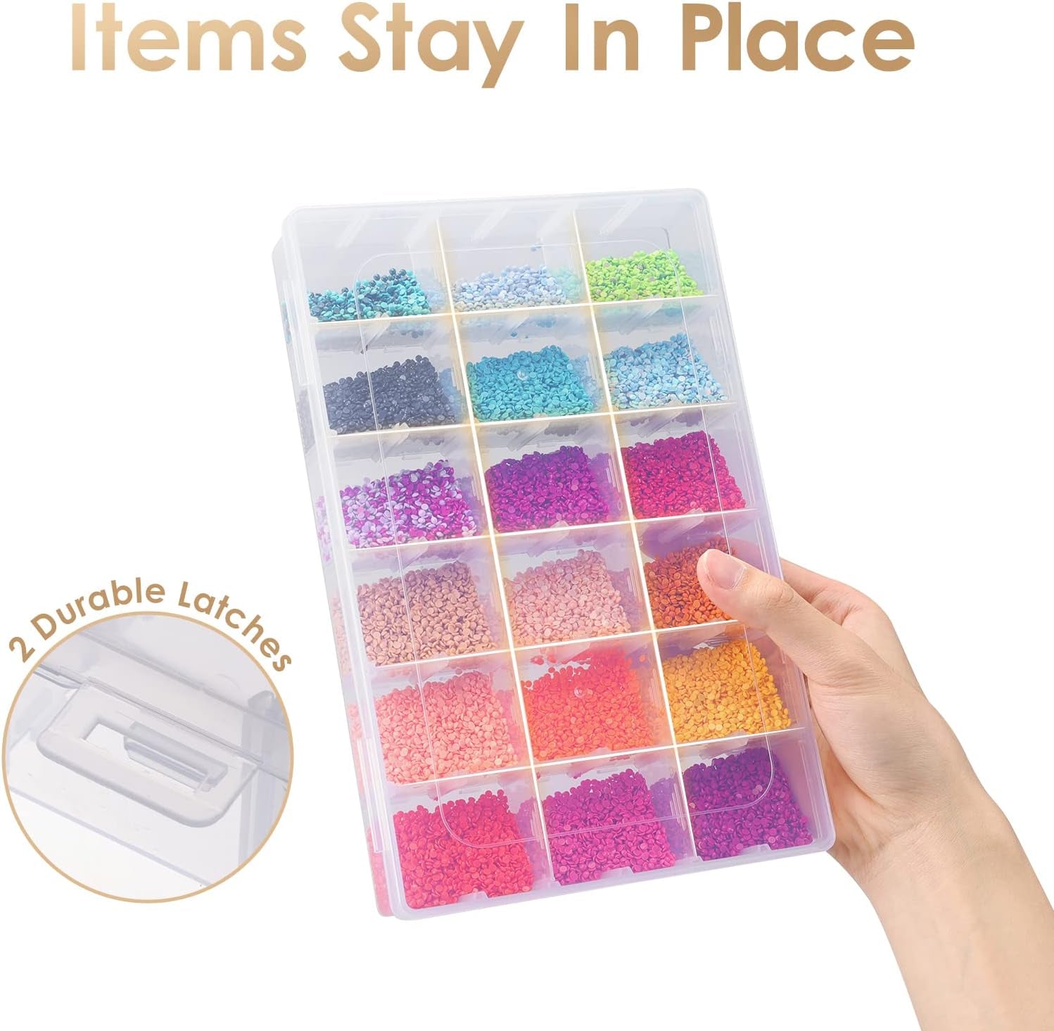 5 Pack 36 Grids Clear Plastic Organizer Storage Box Container, Craft Storage with Adjustable Dividers for Beads, Art DIY, Crafts, Jewelry, Fishing Tackle with Label Stickers
