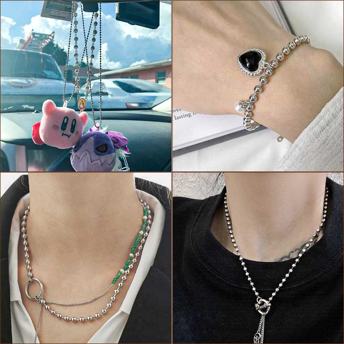 32.8 Feet Stainless Steel Ball Beaded Chain Necklace Chains for Making Jewelry with 20 Pieces Matching Connectors Silver Color Metal Pull Chain Roll Spool Ball for Dog Tag DIY (2.4Mm in Diameter)
