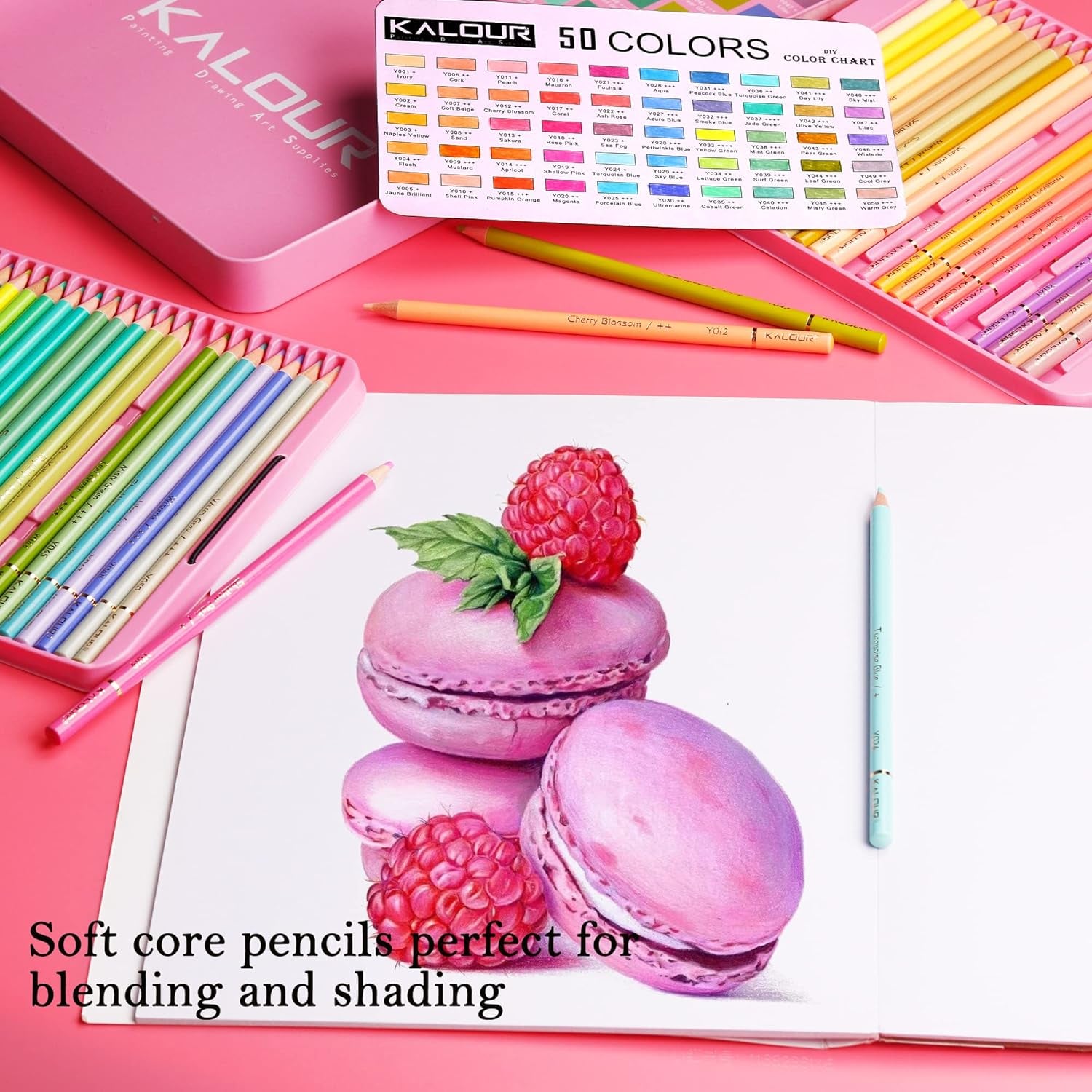 Macaron Pastel Colored Pencils,Set of 50 Colors,Artists Soft Core,Ideal for Drawing Sketching Shading,Coloring Pencils for Adults Kids Beginners