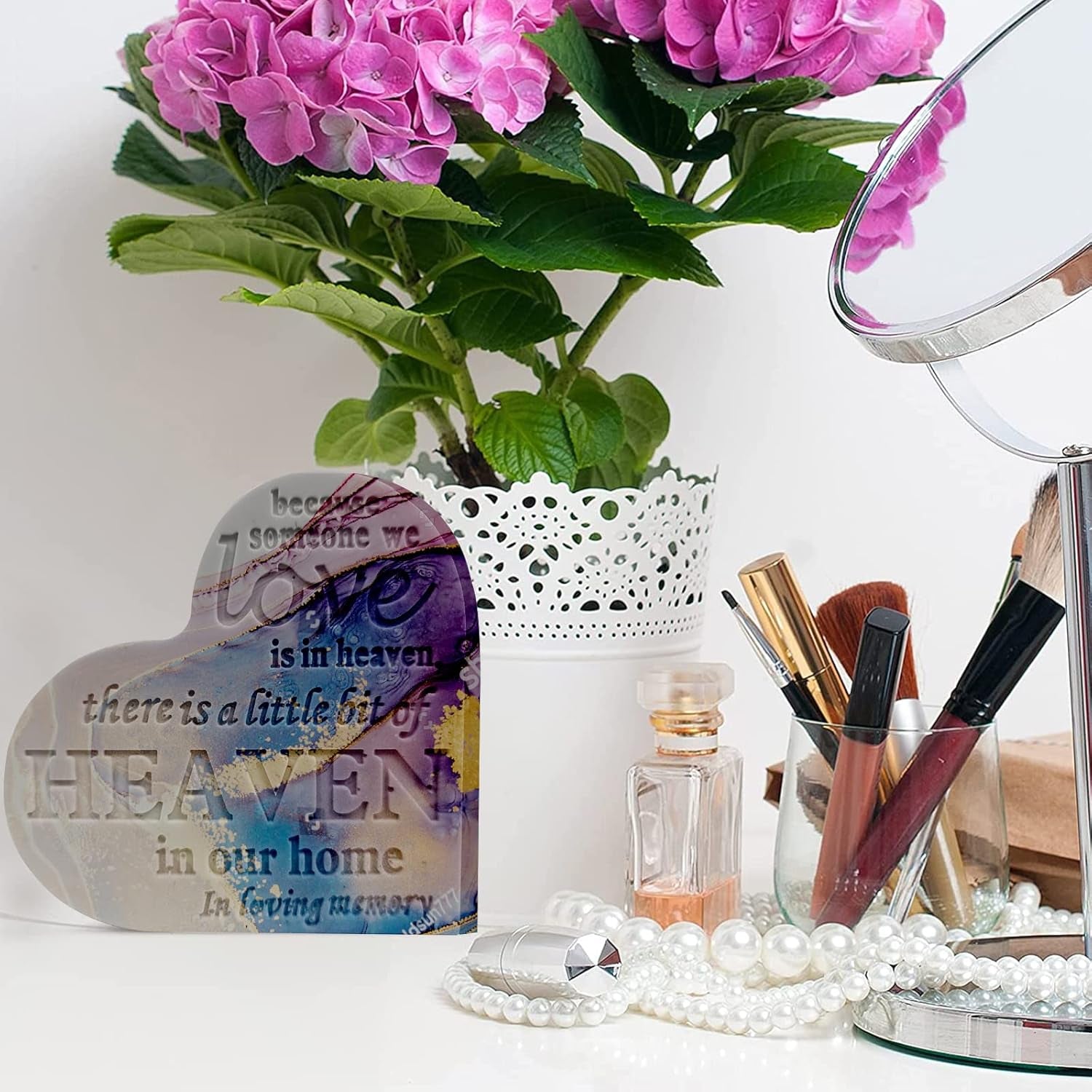 Epoxy Resin Molds 4 Pieces Silicone Casting Molds, Heart Memorial Sign Condolence Grief Signs for DIY Craft Home Decor Office Sign Sympathy Table Decorations