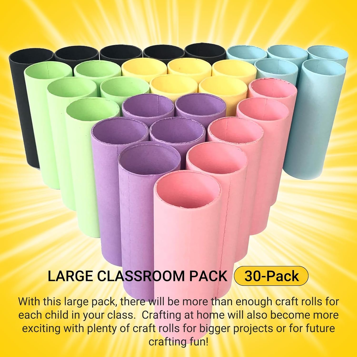 30-Pack Thick Craft Rolls, Multicolored round Cardboard Tubes for Crafts, 4.5 X 1.5 Inches Cardboard Craft Rolls in 6 Colors, Large Classroom Pack Paper Tube (Red Yellow Blue Green Purple Black)