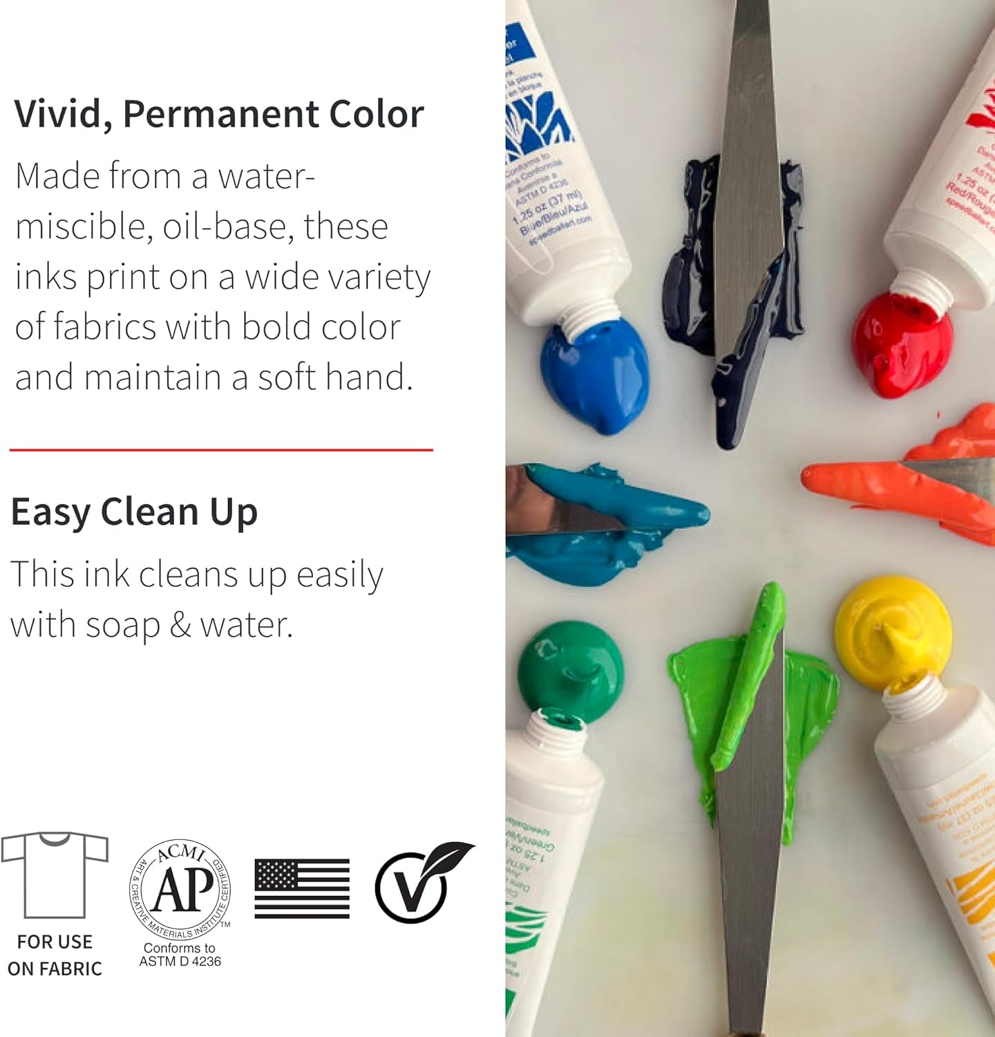 Fabric & Paper Block Printing Ink 6-Color Set, 1.25-Ounce X 6