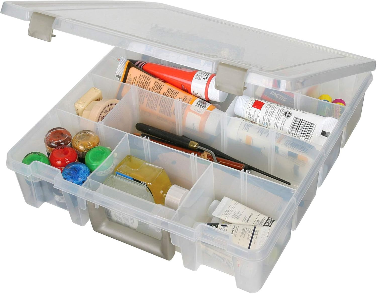 9007AB Super Satchel with Removable Dividers, Portable Art &amp; Craft Organizer with Handle, [1] Plastic Storage Case, Clear