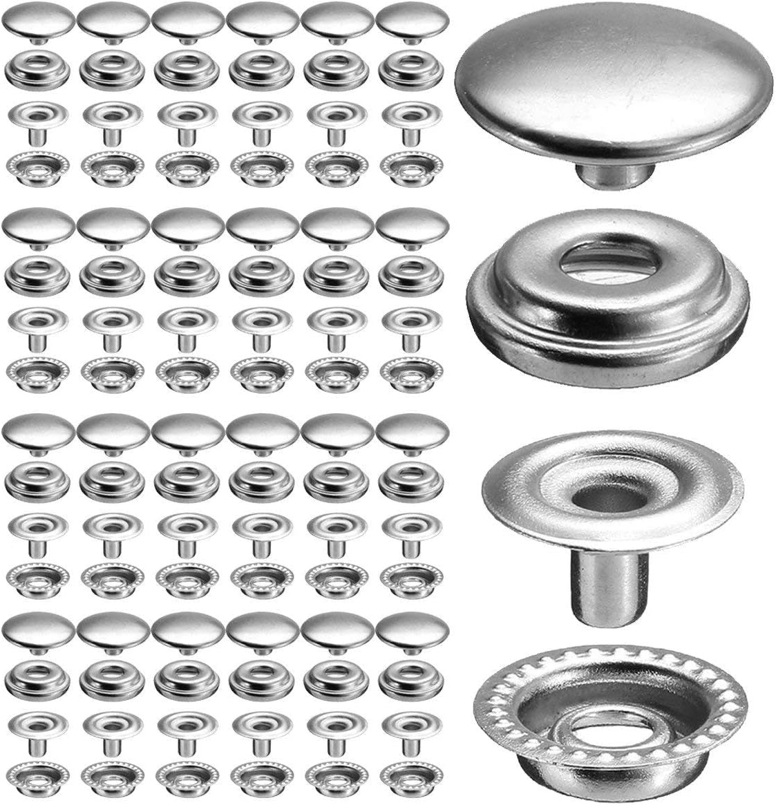 108Pcs 15Mm Stainless Steel Fastener Snap Press Stud Cap Button Marine Boat Canvas Line 24(4 Components, 27Pcs for Each)