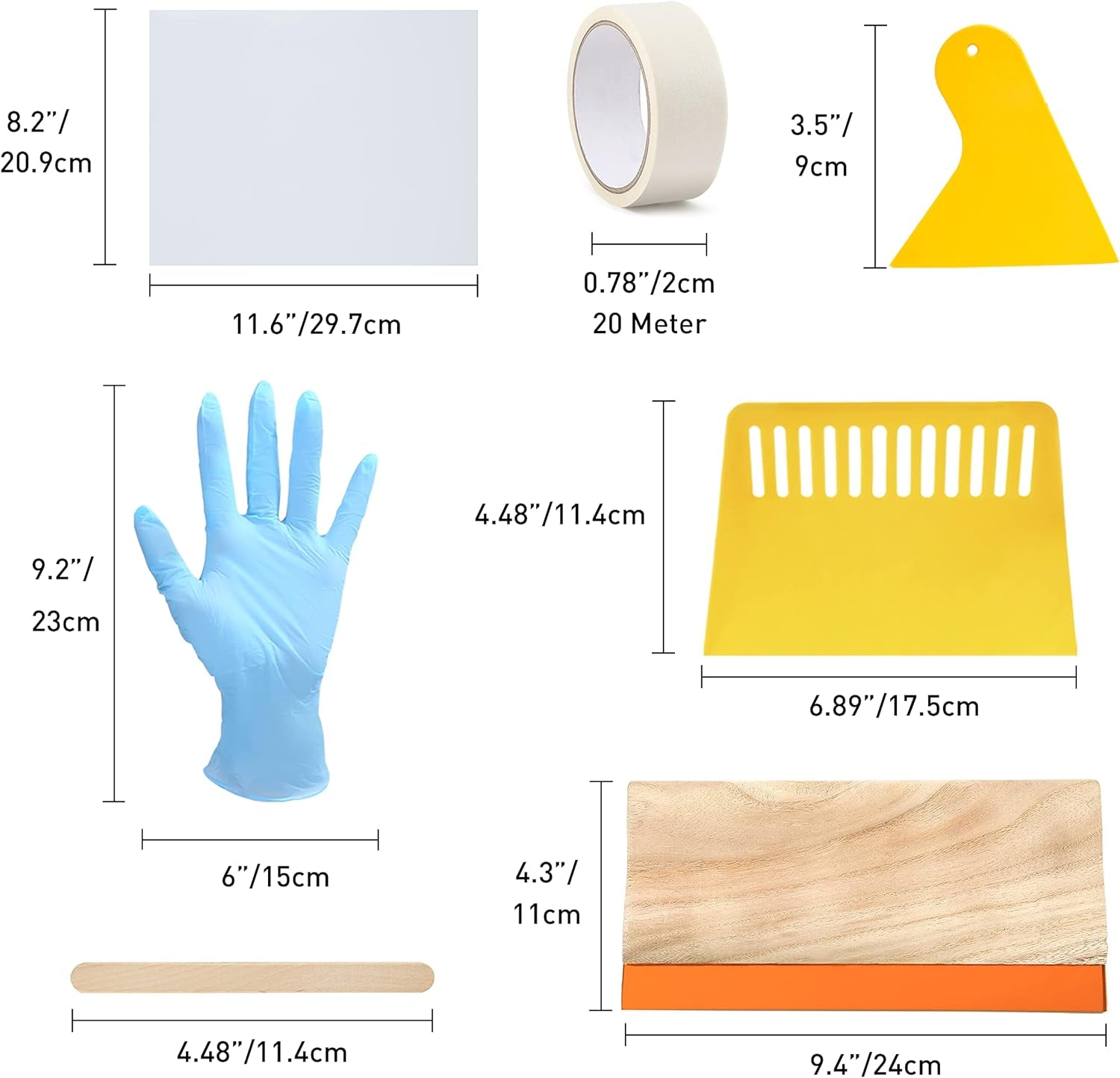 24 Pieces Screen Printing Starter Kit Include 3 Different Size of Wood Silk Screen Printing Frame with Mesh, Screen Printing Squeegees, Scraper, Inkjet Transparency Film, Gloves, and Mask Tape