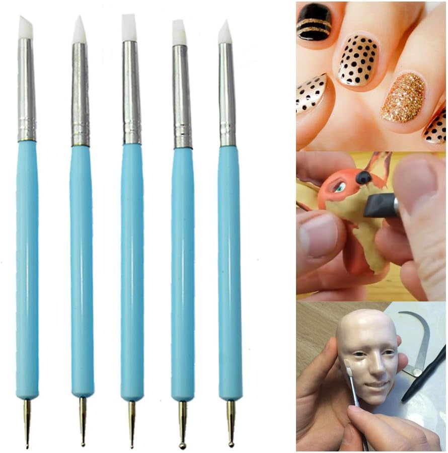 - 13Pcs Polymer Modeling Clay Sculpting Tools, Dotting Pen, Silicone Tips, Ball Stylus, Pottery Ceramic Clay Indentation Tools Set Also for Cake Fondant Decoration and Nail Art