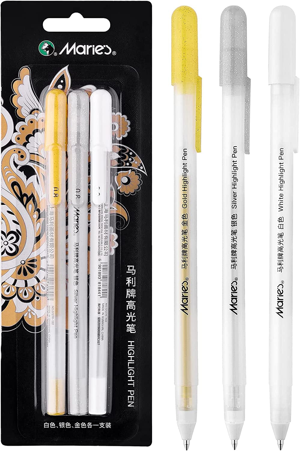 White Gel Pen Set, 3 Pack, 0.8Mm Extra Fine Point Pens Gel Ink Pens Opaque White Archival Ink Pens for Black Paper Drawing, Sketching, Illustration, Card Making, Bullet Journaling