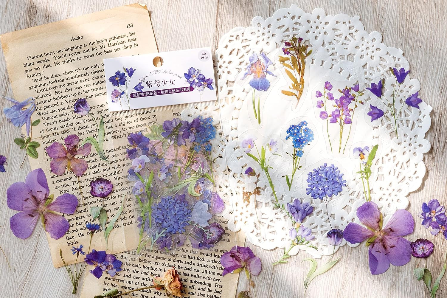 Botanical Stickers Set (320 Pieces) Pressed Flower Resin Decals Transparent Daisy Tulip Eucalyptus Leaf Mushroom Journaling Sticker for Scrapbook Card Making Junk Journal Bullet Journal Planner