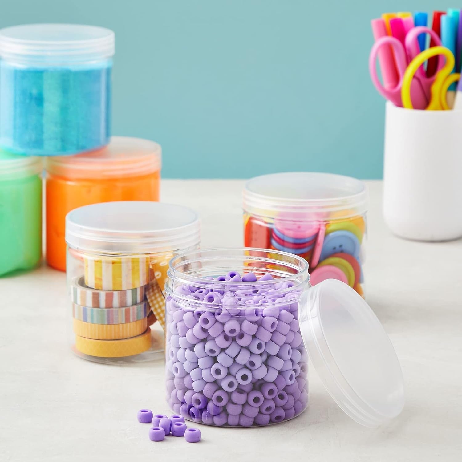 Slime Containers with Lids - 8 Pack Clear Plastic Jars for Kids DIY Crafts (12 Oz)