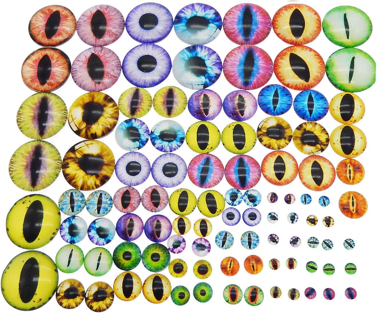 180PCS Assorted Mixed Size Dragon Eye Flatback Covered Glass Cabochons for Doll Making Craft Jewelry DIY 6Mm 8Mm 10Mm 12Mm 15Mm 18Mm 20Mm 25Mm 30Mm