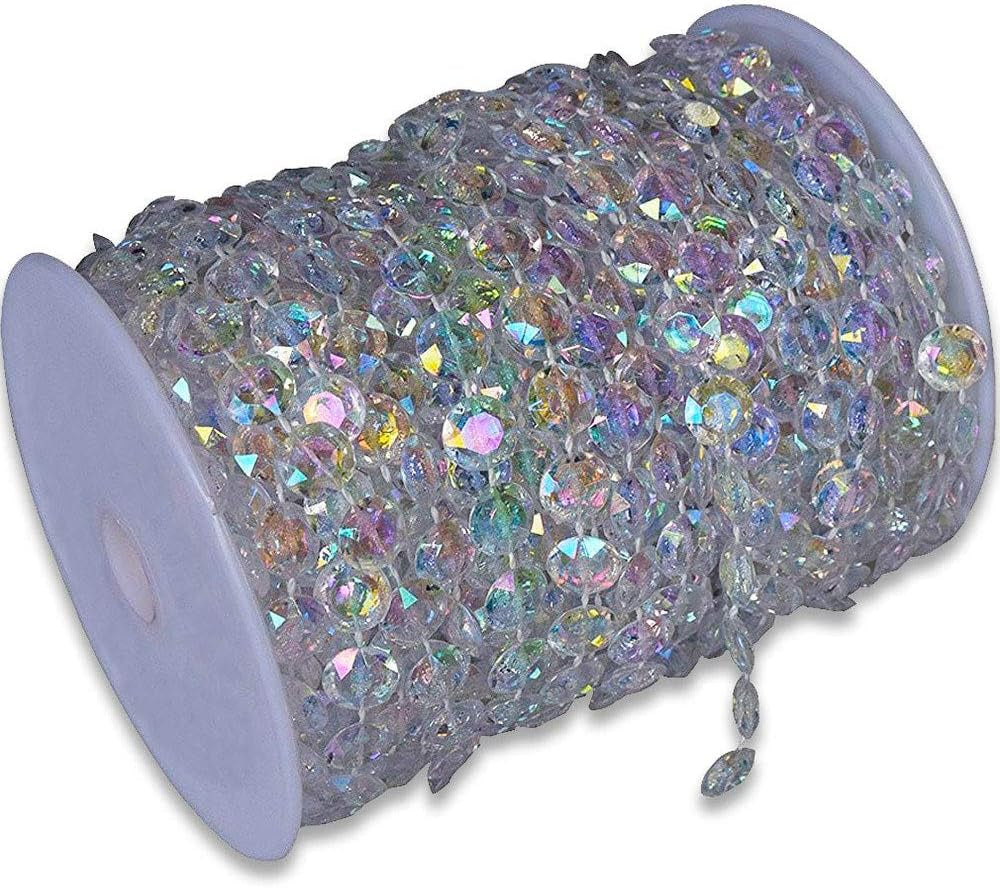 99FT DIY Garland Diamond Acrylic Crystal Beads Strand Shimmer Wedding Decorations Party Decoration Crafting Projects (Iridescent)