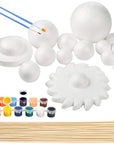 63PCS Solar System Foam Ball Kit Includes Color Pigments, Palette, Mixed Sized Polystyrene Spheres Balls, Toothpick Flag, Painting Brushes, Bamboo Sticks for School Science Projects