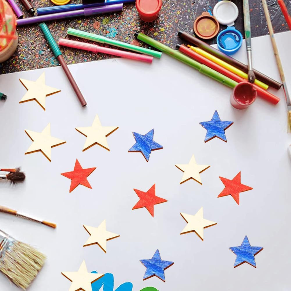 400 Pieces 1 Inch Wooden Stars, Unfinished Blank Small Wood Stars Shape Pieces, Wooden Cutouts Star Tags for Christmas Crafts and Wedding Party Ornaments