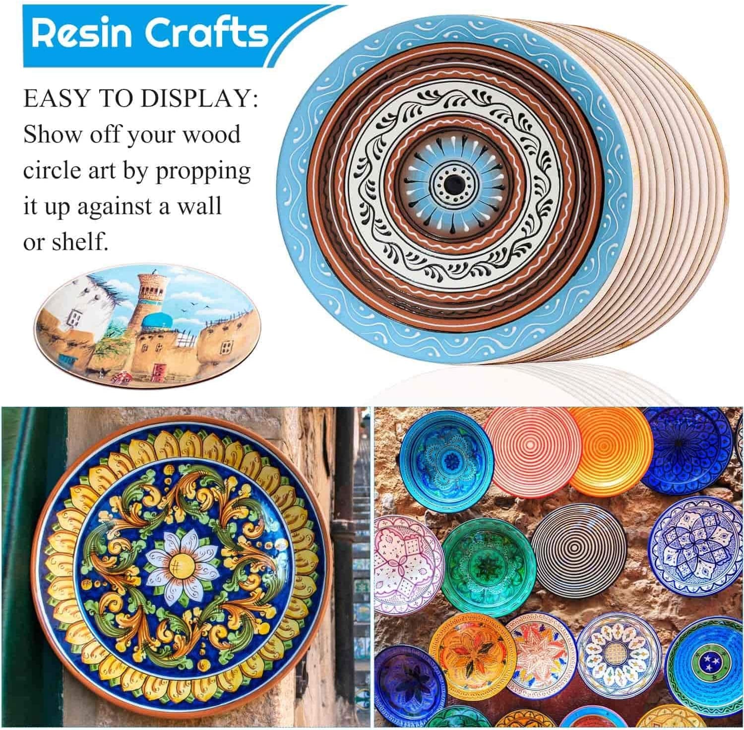 Wood Circles for Crafts,  12 Pack 12 Inch Unfinished Wood Rounds Wooden Cutouts for Crafts, Door Hanger, Door Design, Wood Burning