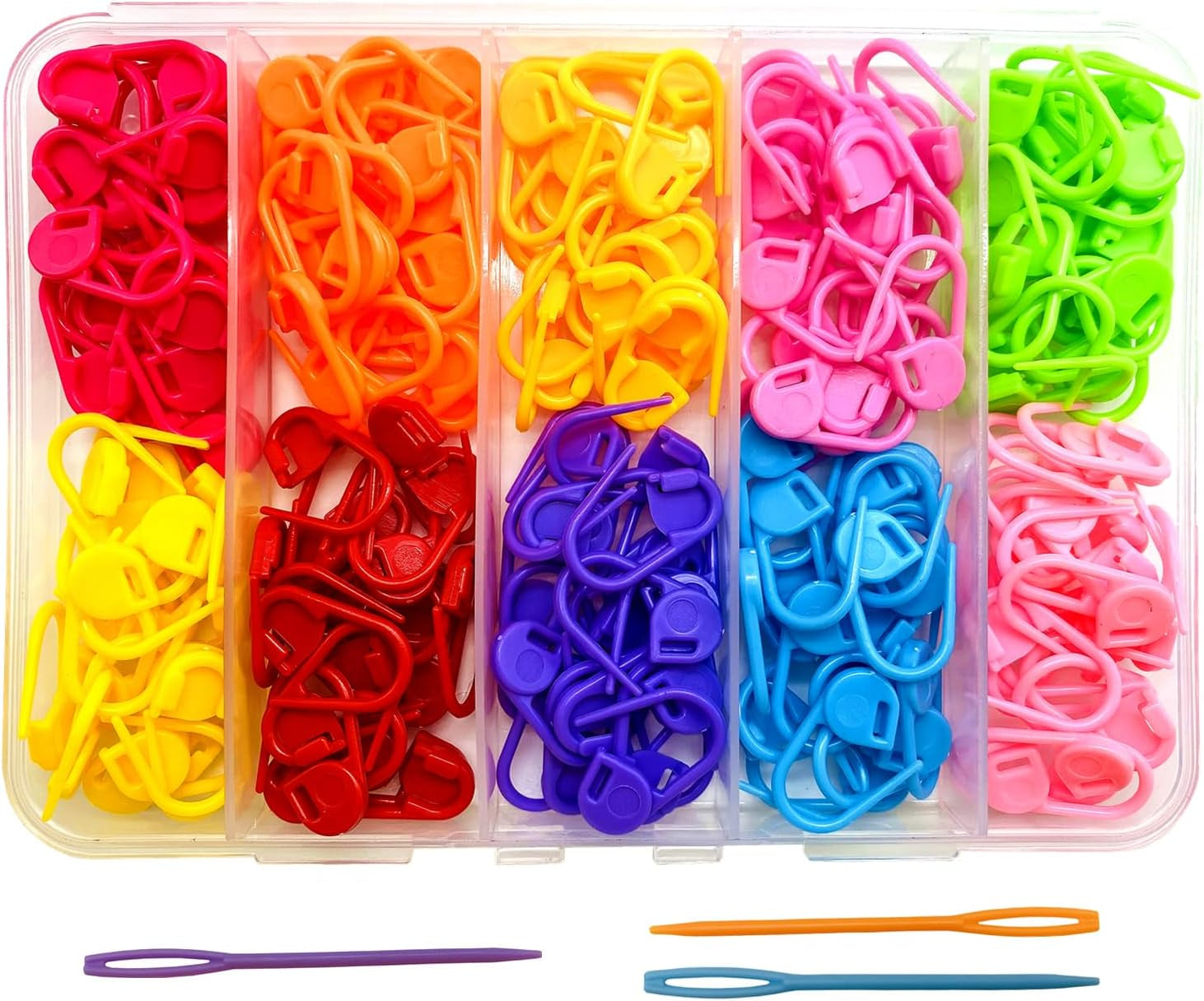 Stitch Markers 10 Colors Knitting Crochet Locking 160Pcs Stitch Needle Clip Counter with 3 Plastic Needle Randomly (Multicolor-160 Pcs)