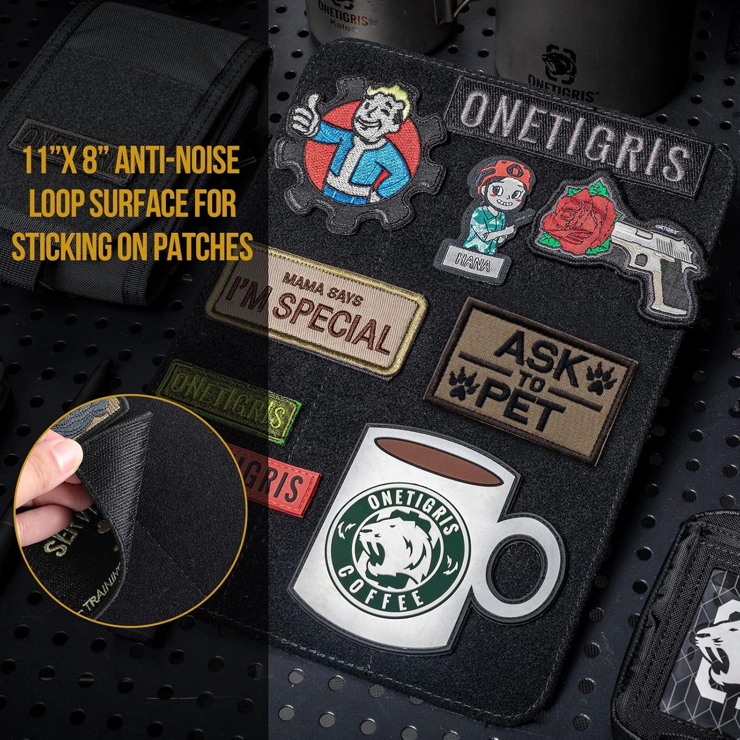Patch Board, Tactical Patches Display Panel Stand Holder Organizer with Loop Surface for Hook &amp; Loop Patch, Morale Patch, Military Patch Collections(No Patches Included) - Black