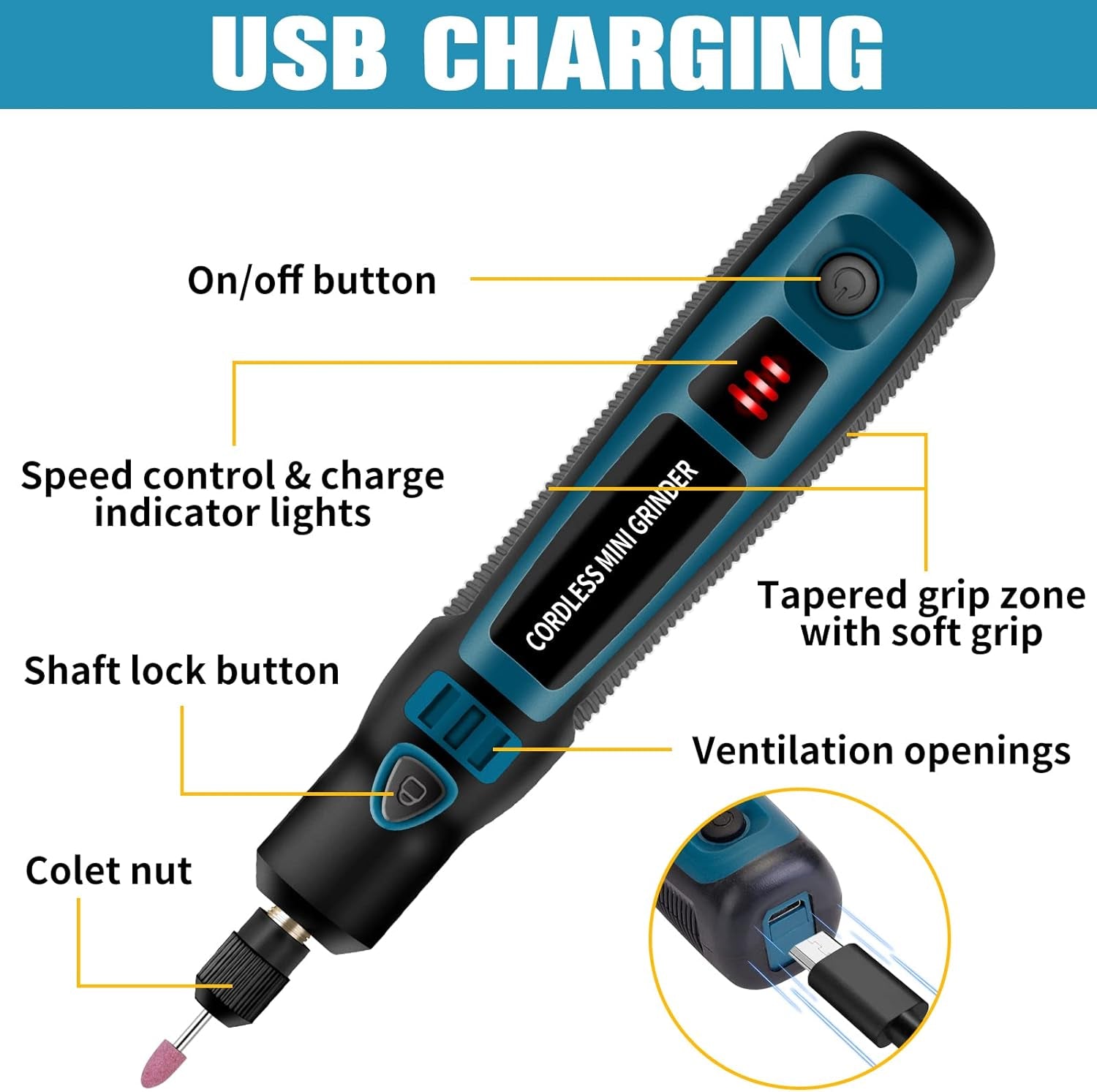 20W Engraving Pen with 44 Bits, USB Multi-Functional Electric Cordless Engraver Tool for DIY, Polishing Carving Jewelry, Glass, Stone, Metal, Plastic, and Wood