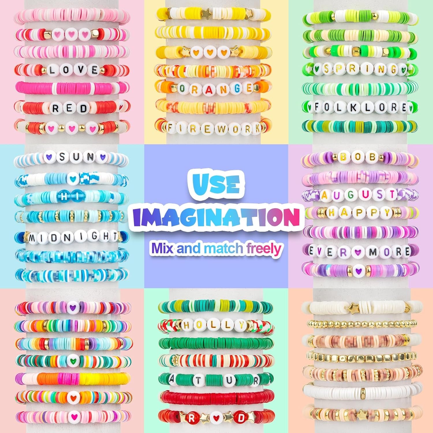 21100 Pcs Clay Beads Bracelet Making Kit, 120 Colors 6 Boxes Flat Heishi Friendship Bracelet Kit with Letter Beads, Accessories Gift for Girls, SKU-041-1-A