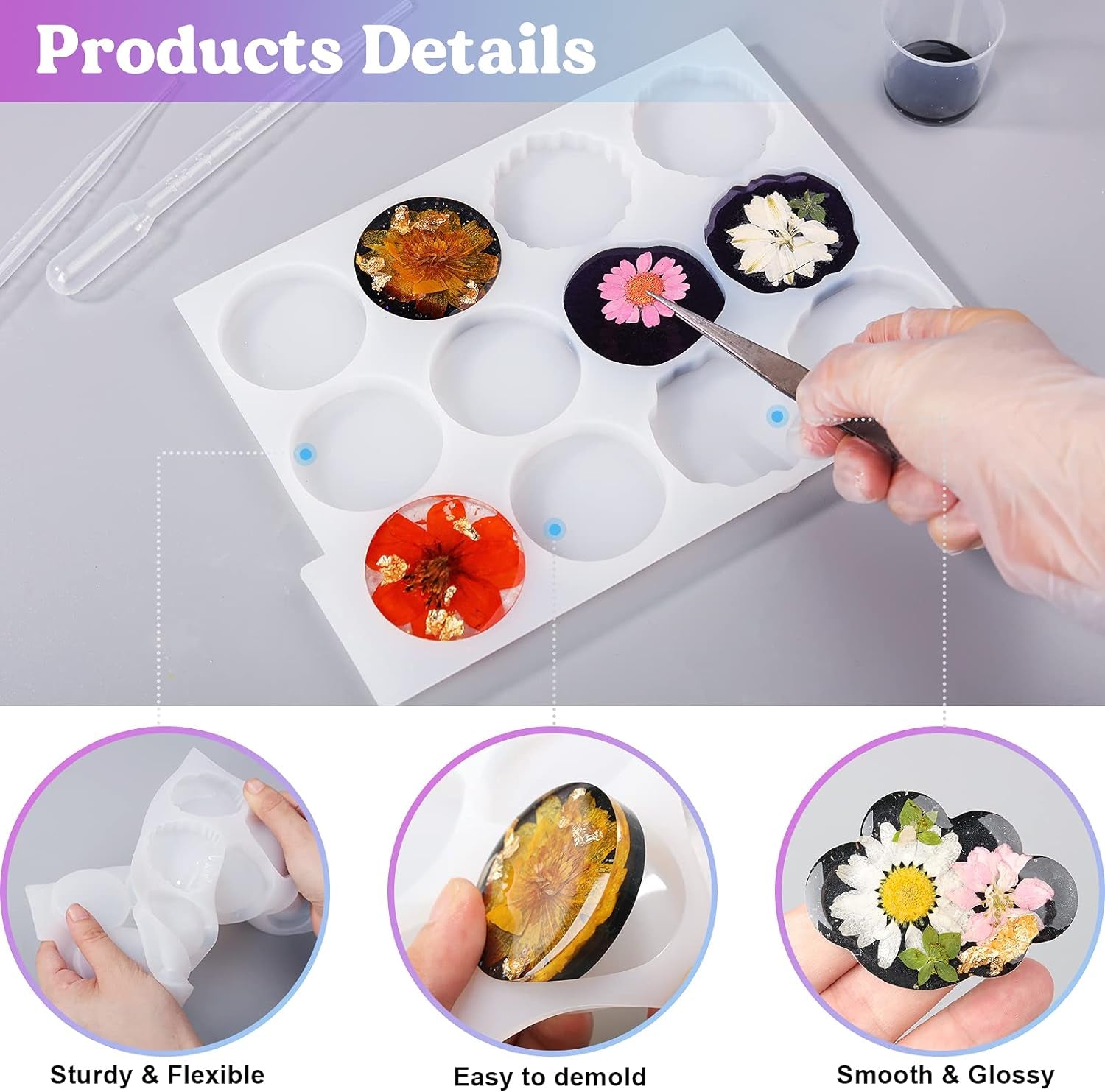 2Pcs Resin Mold, 24 Cavities Badge Reel Molds for Resin, Phone Grip Mold for UV Resin,Epoxy Resin,Casting Molds for DIY Resin Keychain