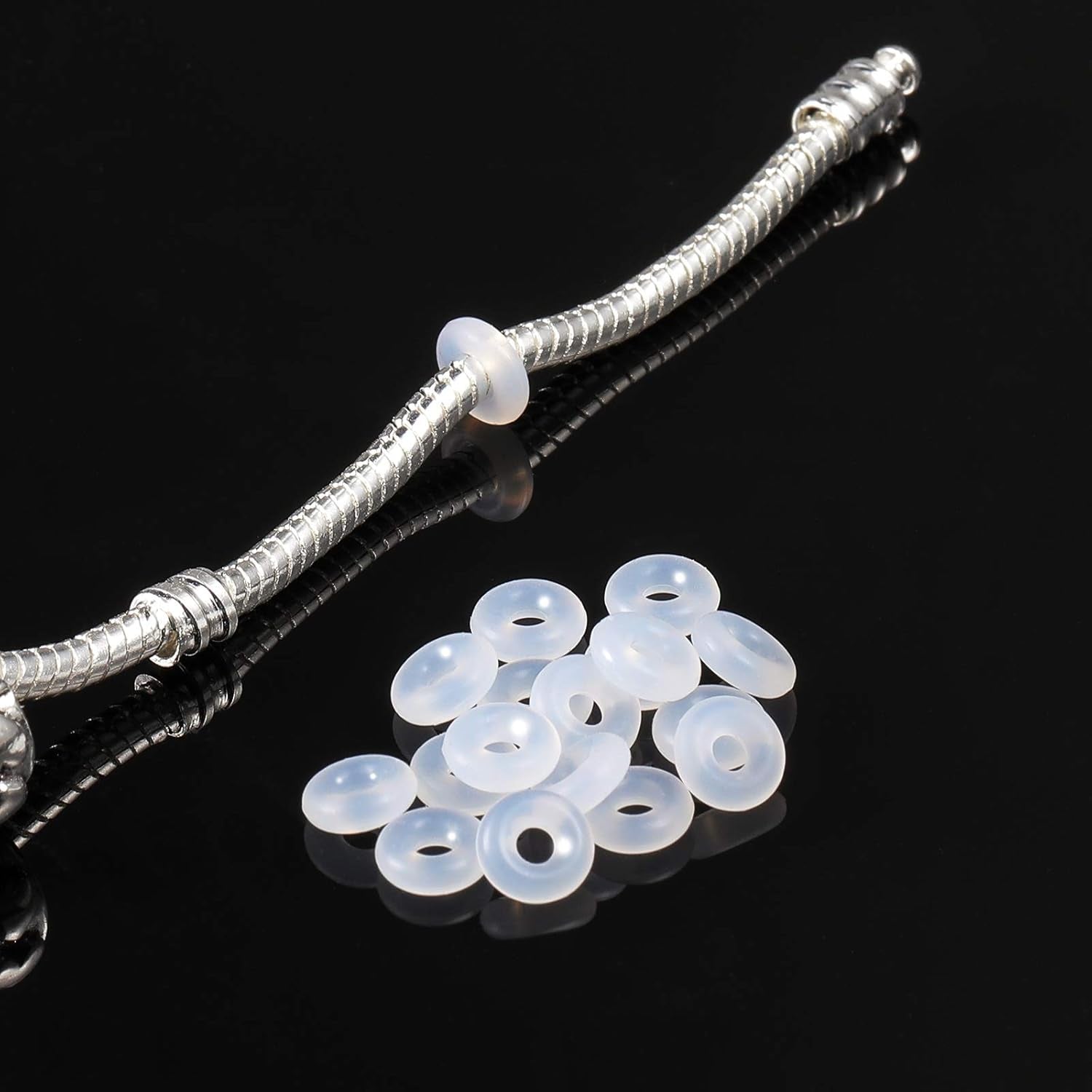 300 Pieces Silicone Rubber Stopper Rings Clear Rubber O Rings Rubber Spacer Beads Rings for Bracelet Necklace DIY Jewelry Making Accessories