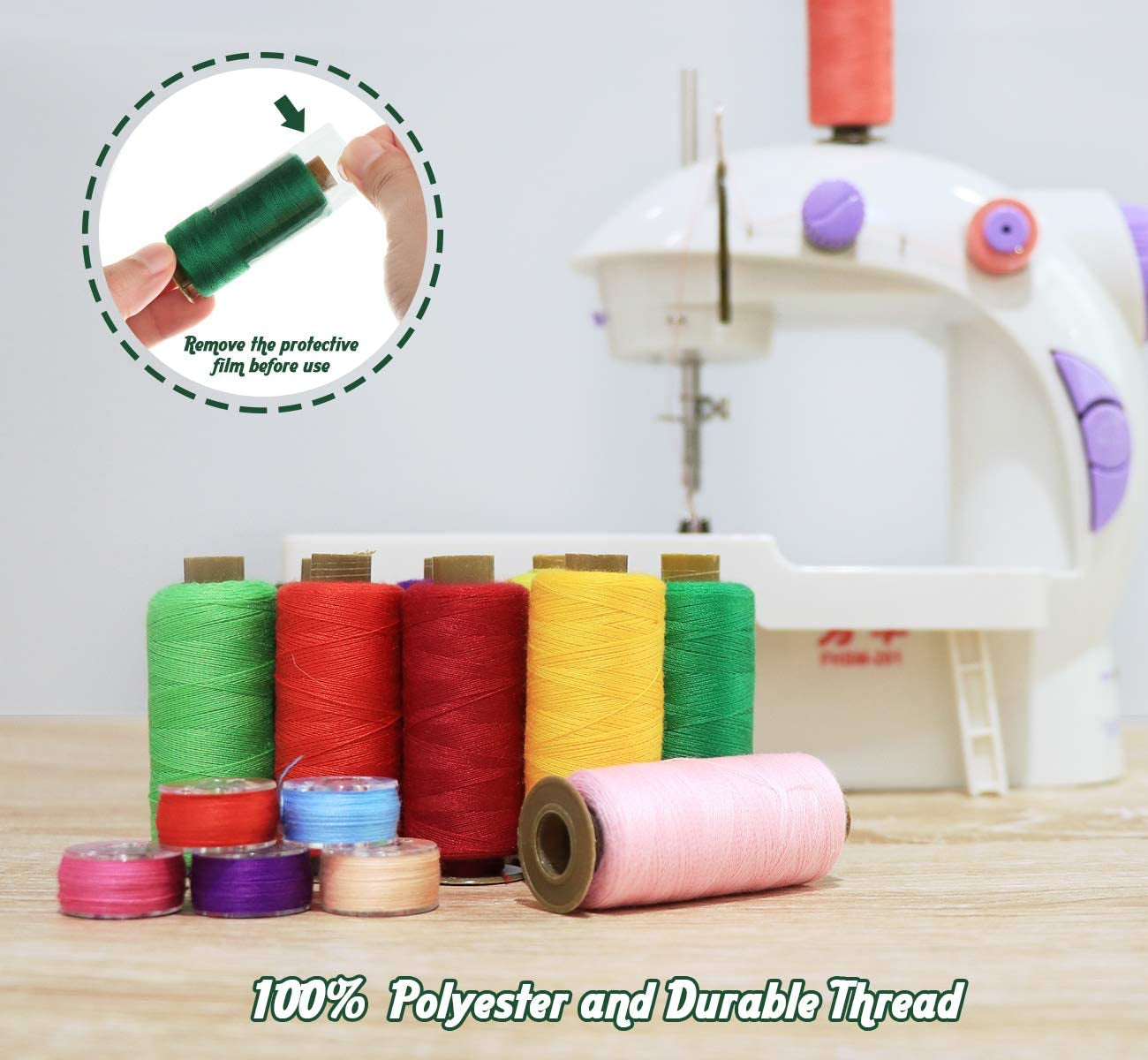 50Pcs Bobbins Sewing Thread Kit, 400 Yards per Polyester Thread Spools, Prewound Bobbin with Case for Brother Singer Janome Machine, 25 Colors