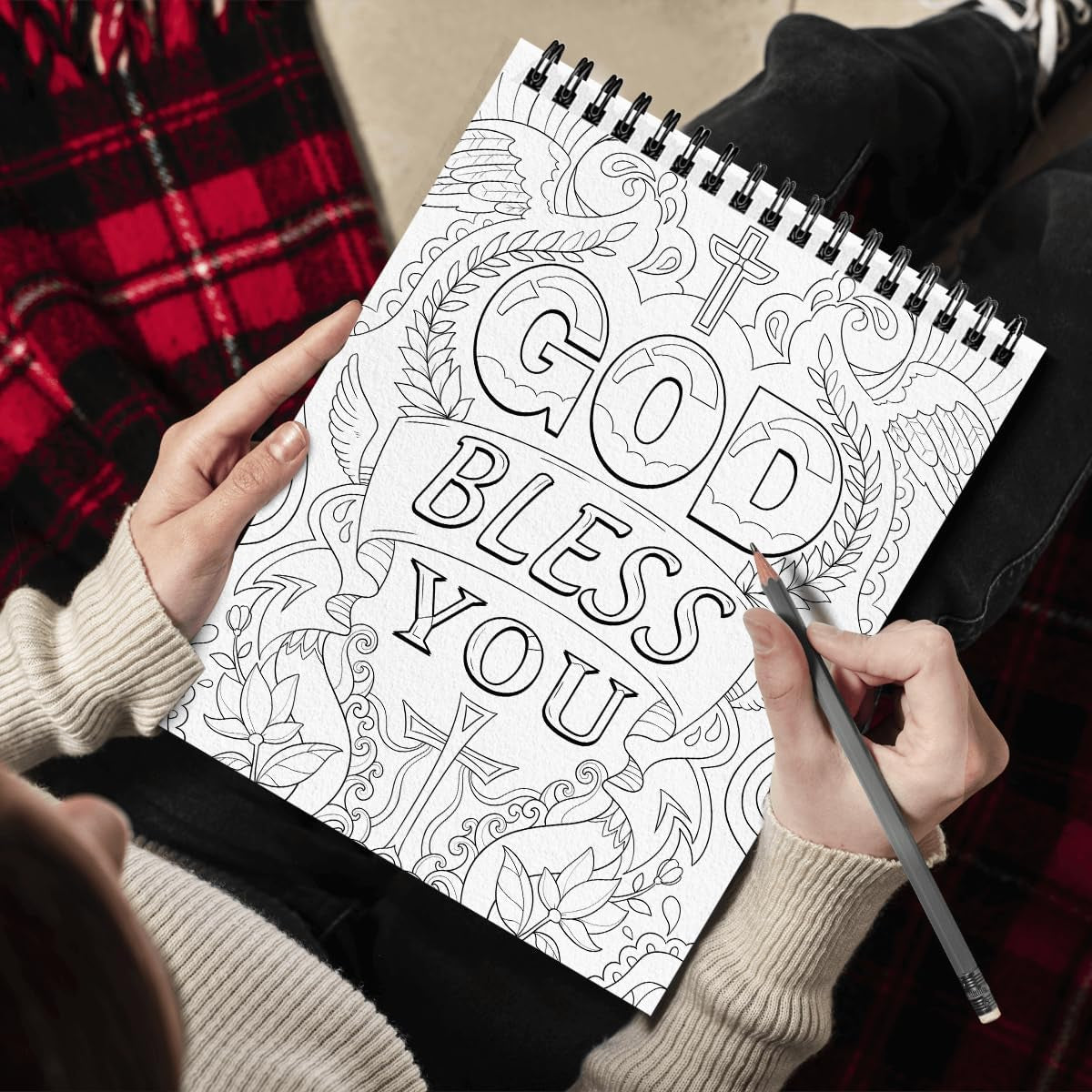 Flowers Patterns Hardcover Pages Poster God Bless You Spiral Coloring Book for Adults with Inspirational Bible Phrases Motivational Scripture Quotes Mindfulness Relaxing