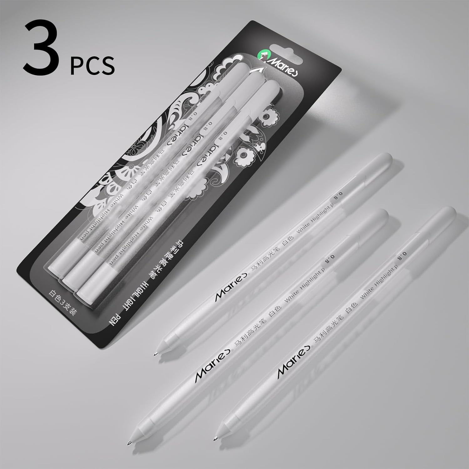 White Gel Pen Set, 3 Pack, 0.8Mm Extra Fine Point Pens Gel Ink Pens Opaque White Archival Ink Pens for Black Paper Drawing, Sketching, Illustration, Card Making, Bullet Journaling