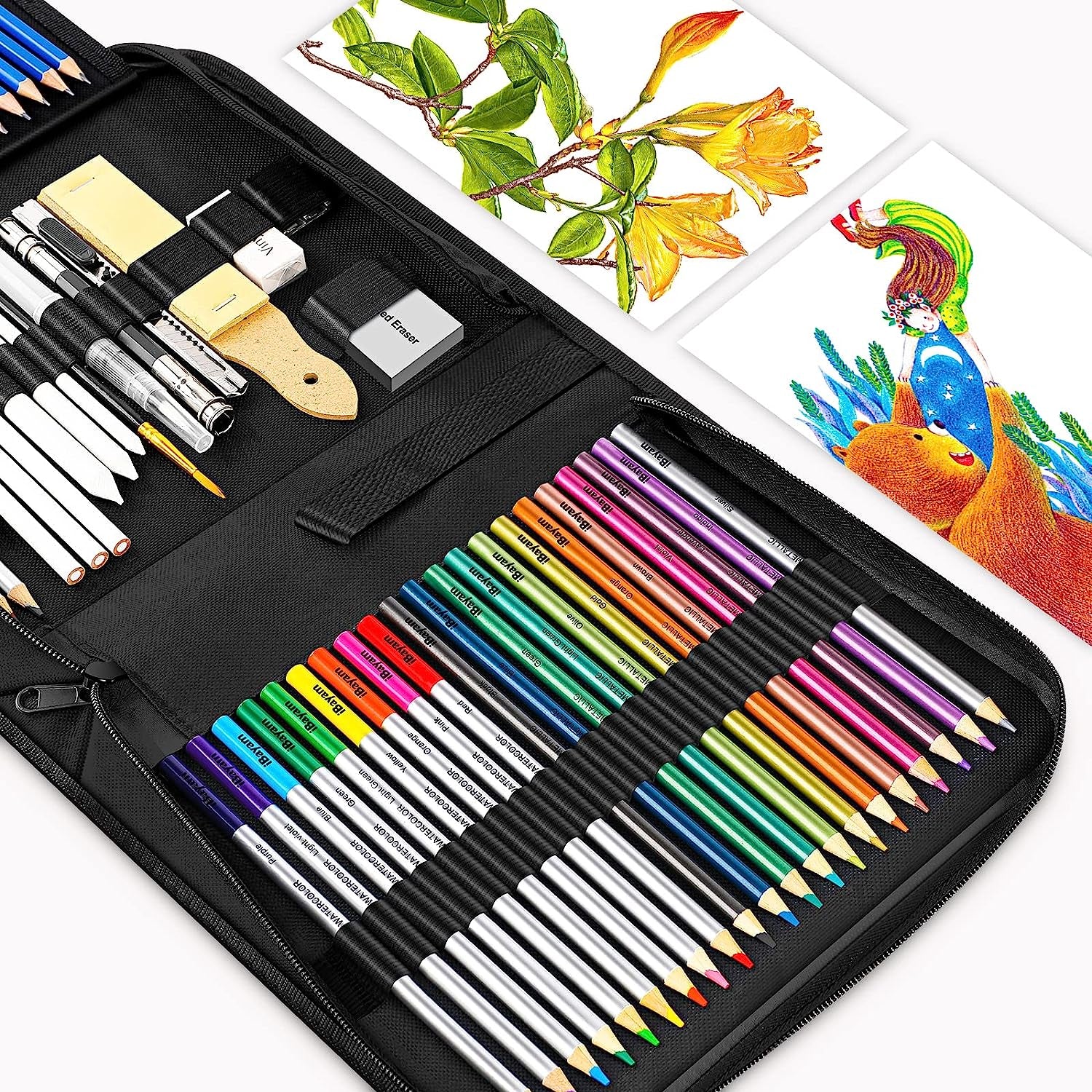 78-Pack Drawing Set Sketching Kit, Pro Art Supplies with 75 Sheets 3-Color Sketch Pad, Coloring Book, Charcoal, Metallic, Colored Watercolor, Graphite Pencils for Artists Adults Kids Beginners