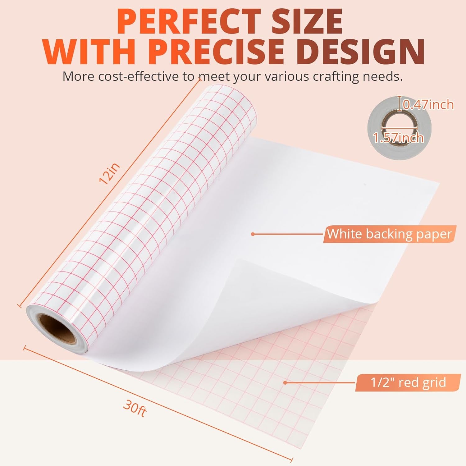 Transfer Tape for Vinyl - 12" X 30 Feet Clear W/Red Alignment Grid Medium Tack Vinyl Transfer Tape Perfect for Cricut Cameo Self Adhesive Vinyl for Signs Stickers Decals Walls Doors & Windows