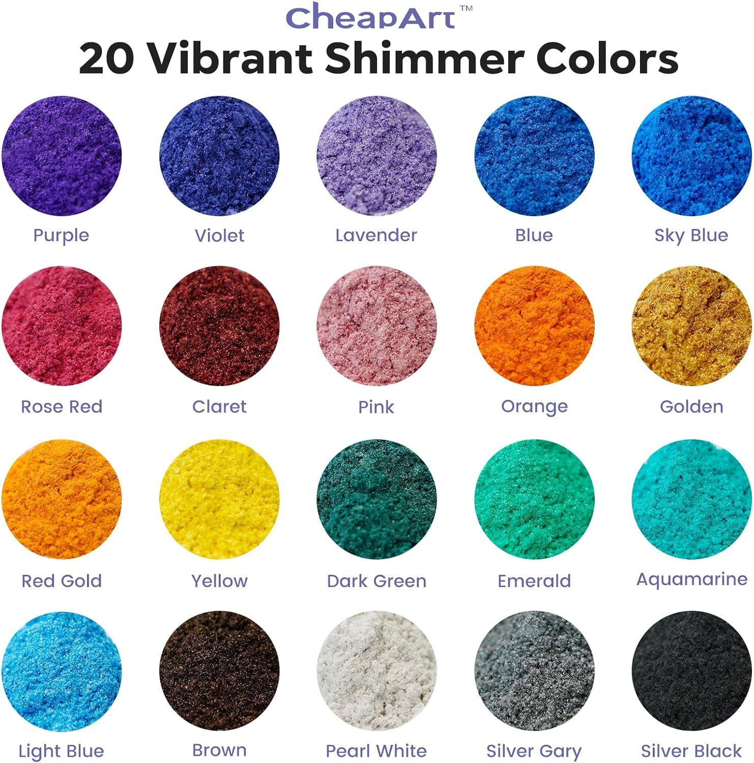 20 Colors Mica Powder for Epoxy Resin - 10G Each Bottle Shimmer Large Amount Pigment Powder Shimmer Cosmetic Grade Mica Powder for Soap Making, Lip Gloss, Candle Dye, Bath Bombs, Nails